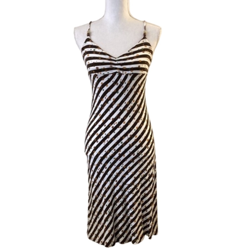 Niki Biki diagonal striped dress brown  beads
